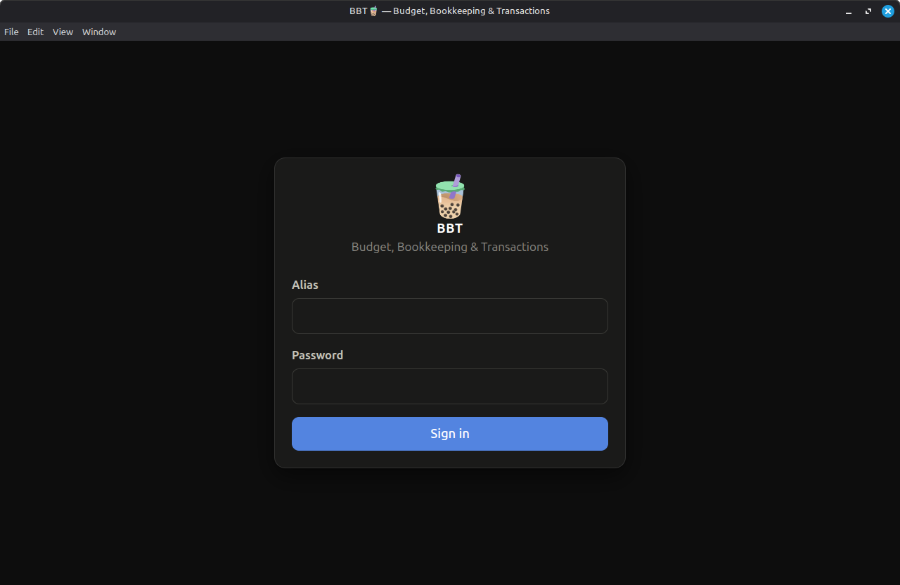 BBT login screen.